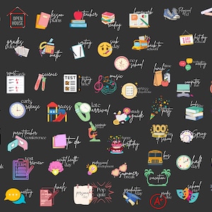 Dark Teacher Planner Stickers: GoodNotes Pre-Cropped PNG Clipart (Digital Download)