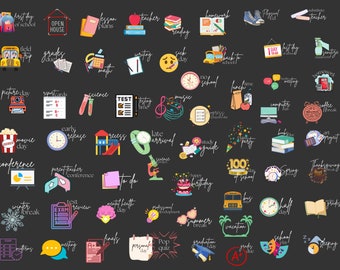 Adesivi Dark Teacher Planner: GoodNotes Pre-Cropped PNG Clipart (download digitale)