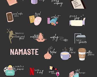 Adesivi con icone Dark Self Care: Goodnotes e agenda digitale PNG (download digitale)