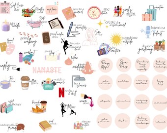 Self Care Digital Planner Stickers: Motivational Goodnotes PNG (Pre-Cropped)