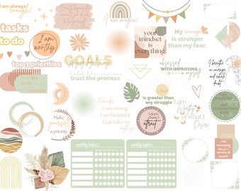 Spring Boho | Digital Planner Stickers Motivational | Pre-Cropped Goodnotes and PNG Digital Planner Stickers - Clipart