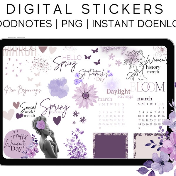 March Mini Stickers | Digital Planner Stickers Motivational | Pre-Cropped Goodnotes and PNG Digital Planner Stickers - Clipart