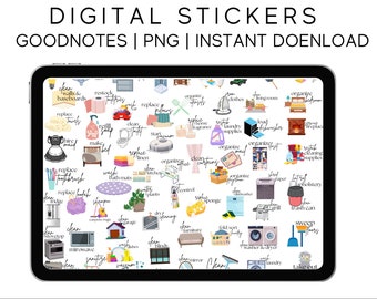Pegatinas del planificador digital de limpieza del hogar: GoodNotes, PNG (descarga digital)