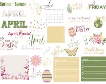 April Stickers | Digital Planner Stickers Motivational | Pre-Cropped Goodnotes and PNG Digital Planner Stickers - Clipart