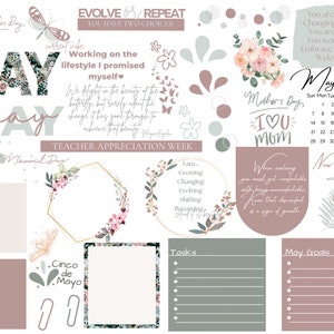 May Stickers | Digital Planner Stickers Motivational | Pre-Cropped Goodnotes and PNG Digital Planner Stickers - Clipart