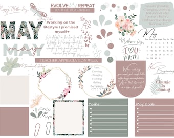 May Digital Planner Stickers: Motivational Clipart (Goodnotes & PNG)