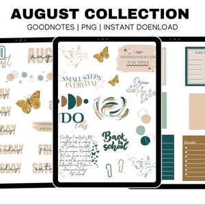 August Stickers | Digital Planner Stickers Motivational | Pre-Cropped Goodnotes and PNG Digital Planner Stickers - Clipart