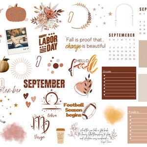 September Stickers | Digital Planner Stickers Motivational | Pre-Cropped Goodnotes and PNG Digital Planner Stickers - Clipart
