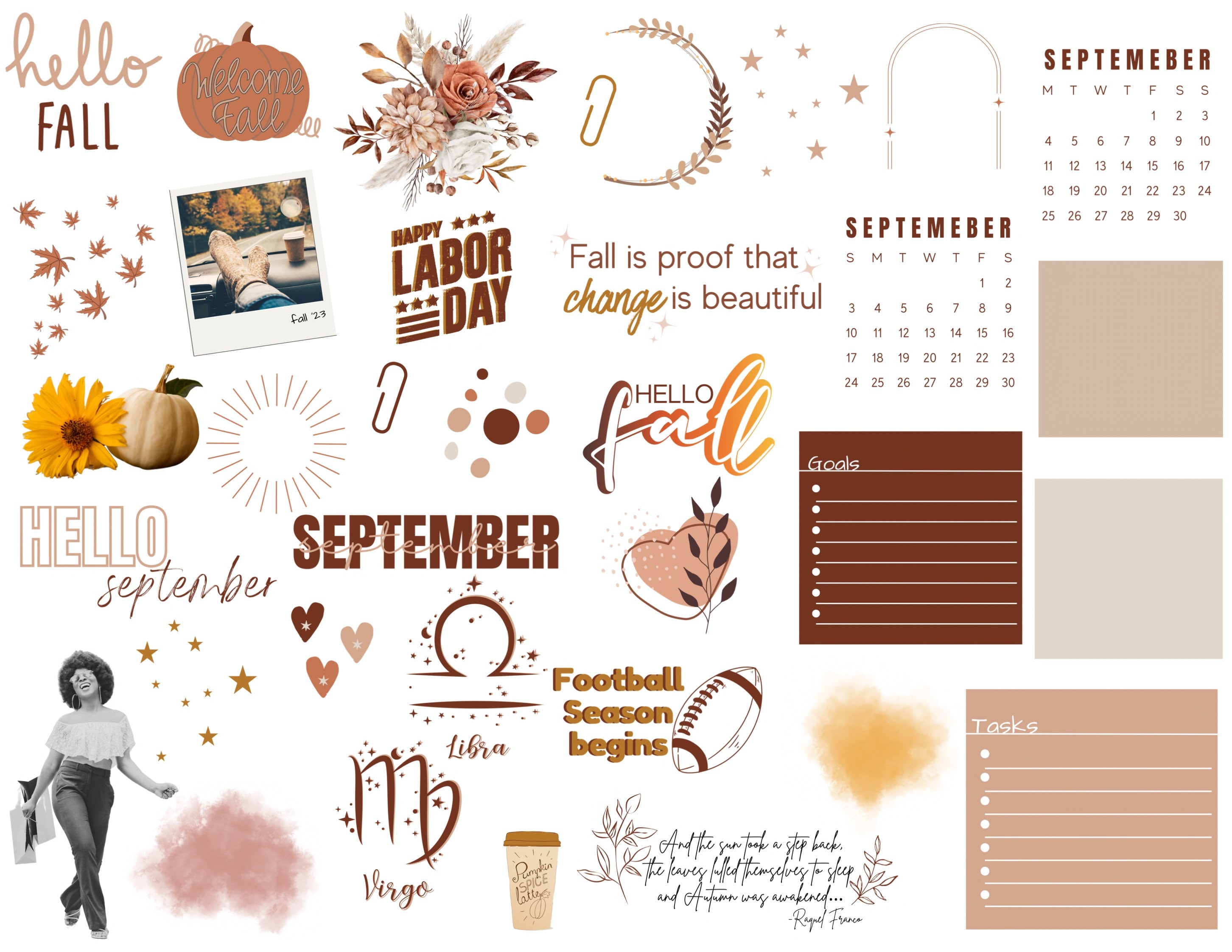 September Stickers Digital Planner Stickers Motivational Pre-cropped ...