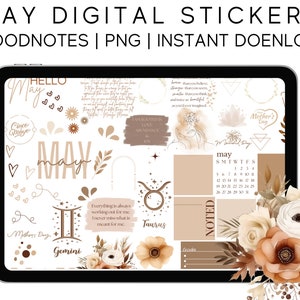 May Stickers 2024 | Digital Planner Stickers Motivational | Pre-Cropped Goodnotes and PNG Digital Planner Stickers - Clipart
