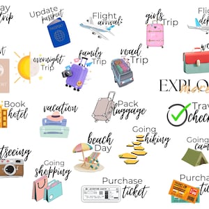Travel Icon Digital Planner Stickers | Travel Stickers |Pre-Cropped Goodnotes and PNG Digital Planner Stickers - Clipart