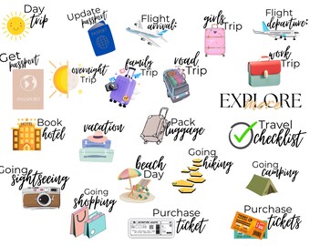 Adesivi per icone di viaggio: clipart digitale pre-ritagliata (Goodnotes e PNG)