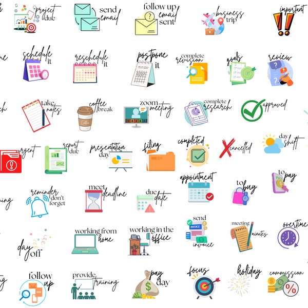 Workday Stickers | Everyday Basic Digital Planner Stickers | Pre-Cropped Goodnotes and PNG Digital Planner Stickers - Clipart