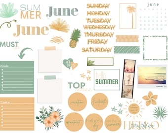 June Planner Stickers: Summer Theme, Goodnotes Pre-Cropped (Digital Download)