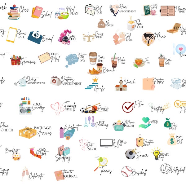 Daily Icon | Everyday Basic Digital Planner Stickers | Daily Word Digital Stickers- Pre-Cropped Goodnotes PNG Digital Stickers