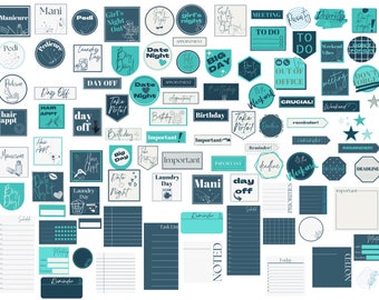 Autocollants bleus pour agenda numérique : Clipart GoodNotes (téléchargement numérique)