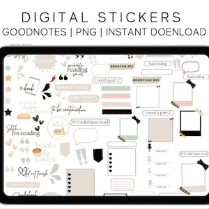 Reading Journal Digital Stickers: GoodNotes Planner Clipart (PNG)