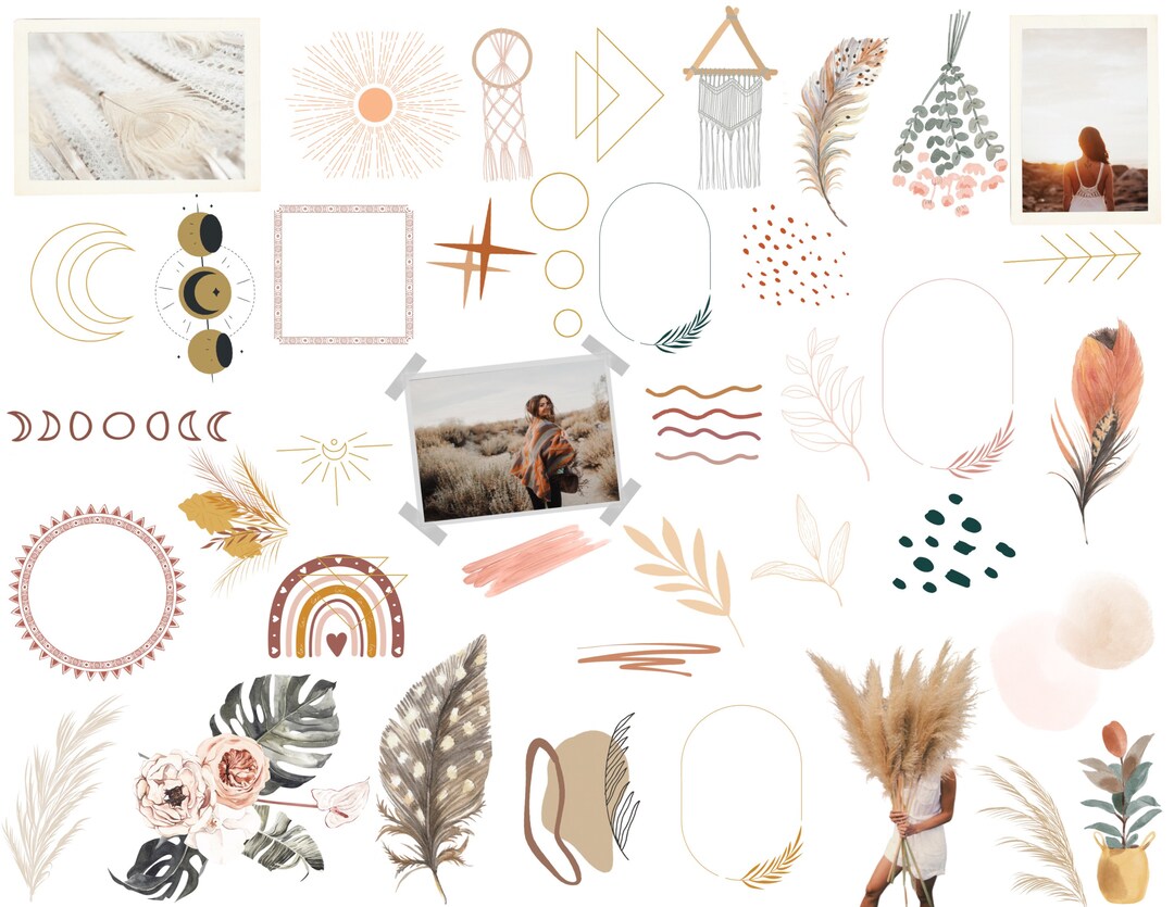 Digital Planner Stickers Boho | Pre-cropped Goodnotes and PNG Digital ...