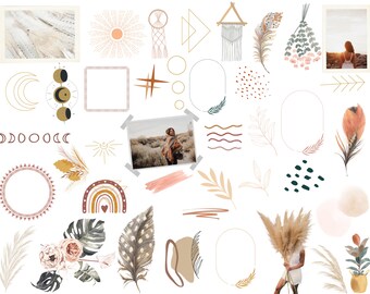 Boho Digital Planner adesivi: Goodnotes PNG Clipart pre-ritagliato (download digitale)