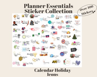 Holiday Calendar Digital Planner Stickers: GoodNotes PNG Clipart
