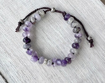 WISDOM, Amethyst Beaded Bracelet, Artisan Silver
