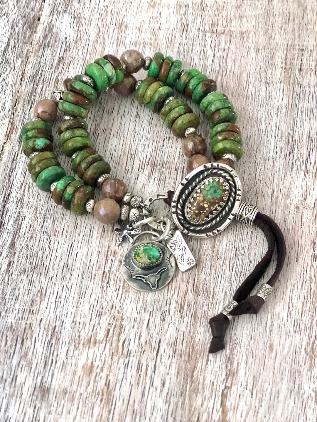 Chunky Turquoise Bracelet With Artisan Silver Button and Etsy