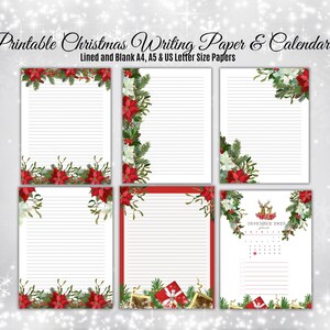 Druckbares Weihnachts-Schreibset & Dezember-Kalender, liniert und Blanko-Briefpapier| Sofort Download, Notizen und Journalpapier