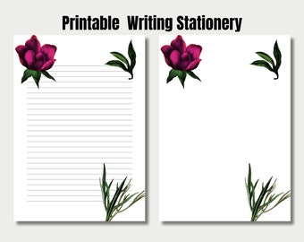 Papier à lettres floral : articles de papeterie lignés et vierges (téléchargement numérique)