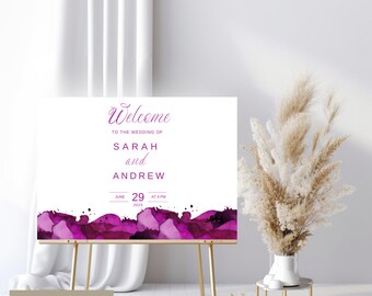 Purple Watercolor Wedding Welcome Sign: Editable Template (Digital Download)