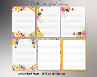 Yellow Floral Stationery Set: Printable Letter Writing Paper (Digital Download)