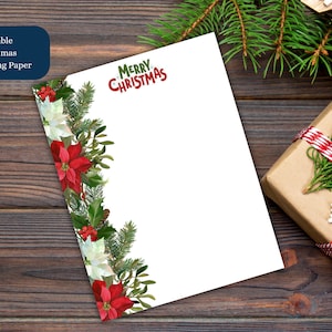Printable Floral Christmas Writing Paper, 8.5&quot;x11&quot; Unlined Writing Stationery, Editable Blank Paper, Instant Download, Notes & Journal Paper