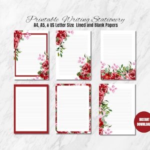 Papel de escritura de San Valentín, papel de escritura de cartas imprimible, papel de carta de amor, juego de papelería, notas de amor, descarga instantánea