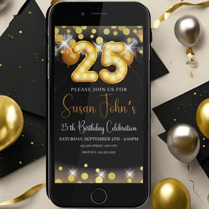 25th Birthday Party Invitation, Editable 25th Birthday Invitation Template, Electronic Invite, Printable Invitation, Instant Download