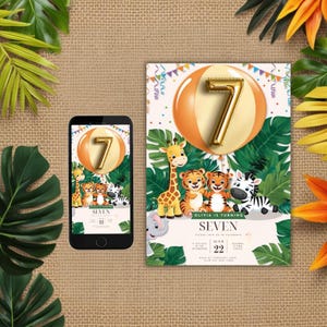 7e verjaardagsuitnodiging, zevende verjaardag uitnodigen, bewerkbare safari-uitnodiging, natuur uitnodigen, jungle, safarifeest, INSTANT DOWNLOAD