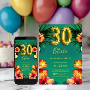 Tropisch 30. Geburtstagseinladung: Sommer Strandparty, printable Vorlage (digitaler Download)