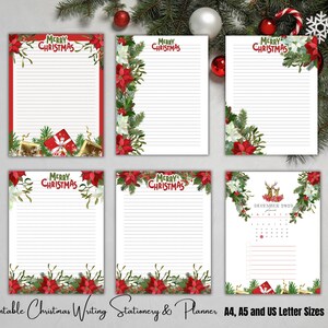 Afdrukbare Merry Christmas-schrijfset en decemberkalender, gelinieerd en blanco schrijfpapier| Direct downloaden, notities en dagboekpapier