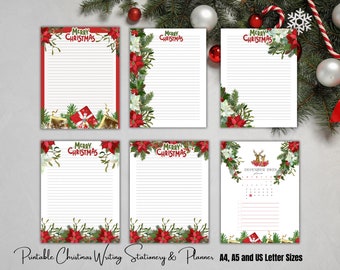 Printable Christmas Stationery Set: Floral Writing Paper & December Calendar (Digital Download)