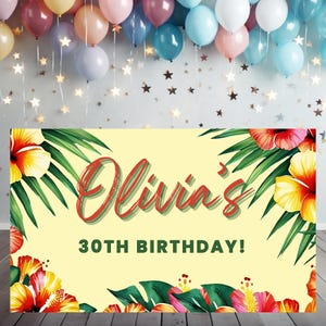 Tropical Palm Tree Birthday Backdrop, Luau Party Banner, Editable Beach Party Birthday Backdrop, Summer Party Banner,  Instant Download
