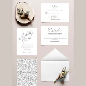 Script Wedding Invitation Suite, Printable Wedding Invitation Set, Editable Invitation Template, RSVP & Details Card, Instant Download