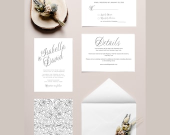 Script Wedding Invitation Suite: Editable RSVP & Details (Instant Download)