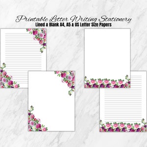 Florales druckbares Briefpapier, Florales Briefpapier, A4, A5 & US Letter Briefpapier, Sofortiger Download, Niedliches Briefpapier Notizpapier