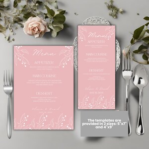 Wedding Dinner Menu Template, Birthday Party Menu Card,  Editable Pink and White Template, Printable Menu, Instant Download