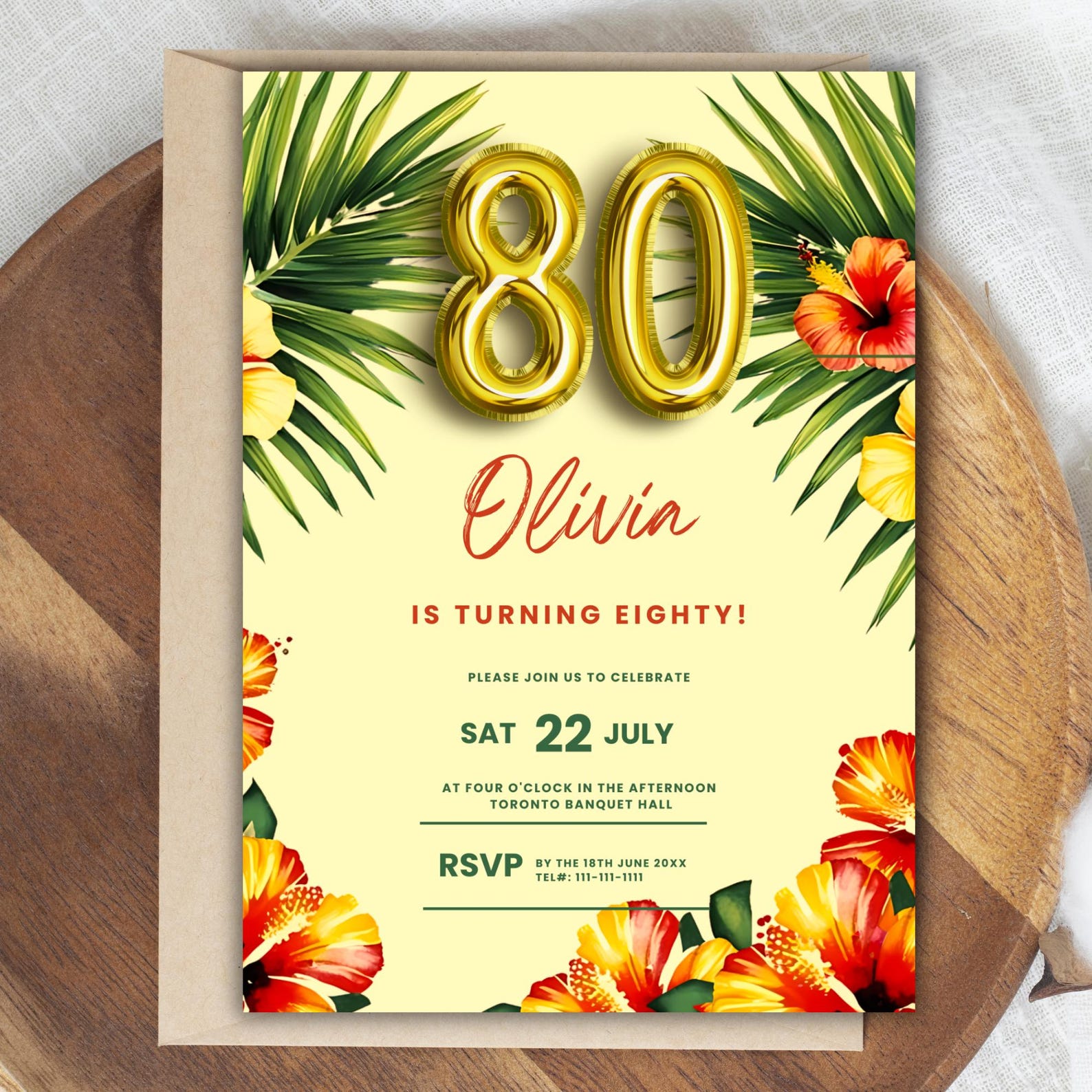 80th Birthday Invitation INSTANT DOWNLOAD, Eightieth Birthday Invite ...