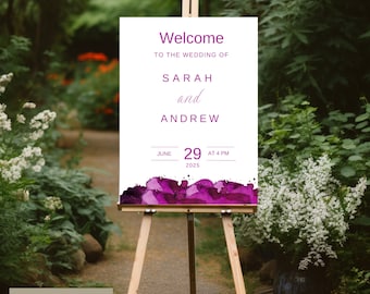 Purple Watercolor Wedding Welcome Sign: Editable Template (Digital Download)