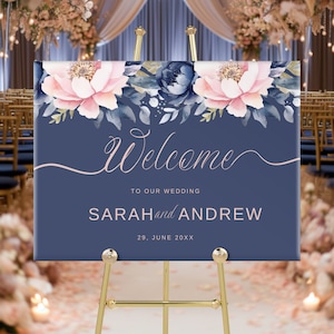 Blue Floral Wedding Welcome Sign: Editable Template (Digital Download)