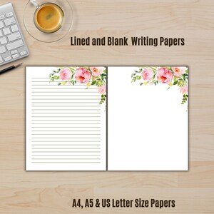 Papel de escritura de San Valentín, papel de escritura de cartas florales rosas imprimibles, papel de carta de amor, juego de papelería, notas de amor, descarga instantánea