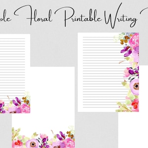 Printable Watercolor Floral Writing Stationery, Floral Stationary Paper, US Letter Writing Paper, Instant Download, Cute Stationery