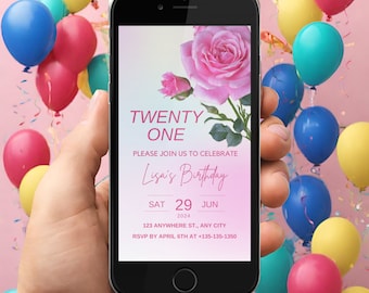 Editable 21st Birthday Invitation Template: Electronic Invite (Digital Download)