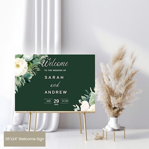 Editable Green Wedding Welcome Sign Template Instant Download, Printable Greenery Welcome Poster,  Floral Wedding Entry Sign, Wedding Decor