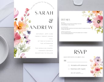 Wildflower Wedding Invitation Suite: Editable Floral Invite (Digital Download)